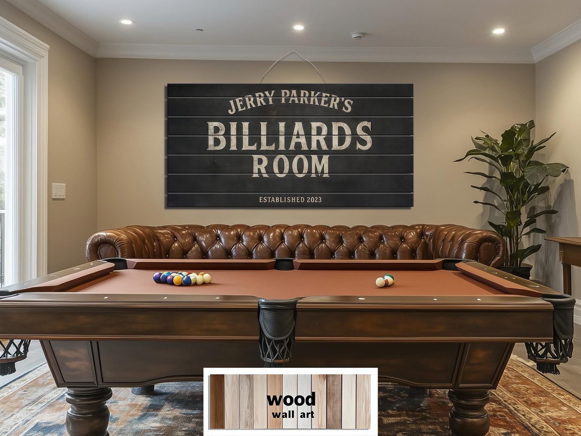 Custom Billiards Room Distressed Wood Wall Art, Personalized Pool Table ...