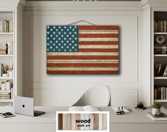 アメリカ国旗の壁掛けアート、ヴィンテージ風のダメージ加工が施された