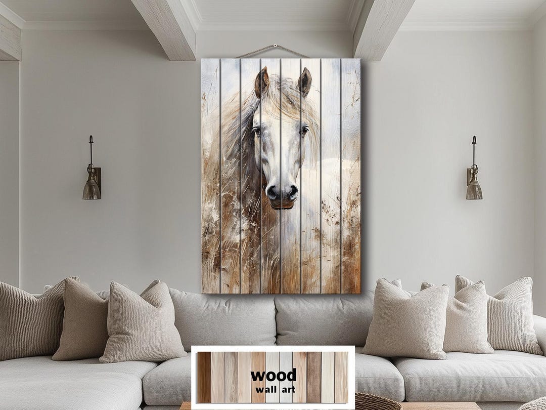 White Horse Distressed Wood Wall Art, Vertical Rustic Farmhouse Animal ...