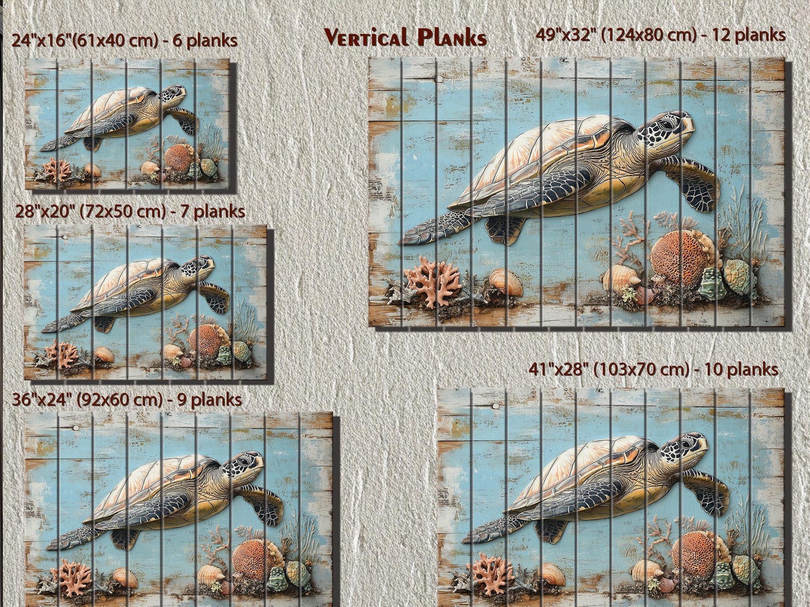 Sea Turtle Wall Art on Real Wood – Coastal Ocean With Coral Reef Wood ...