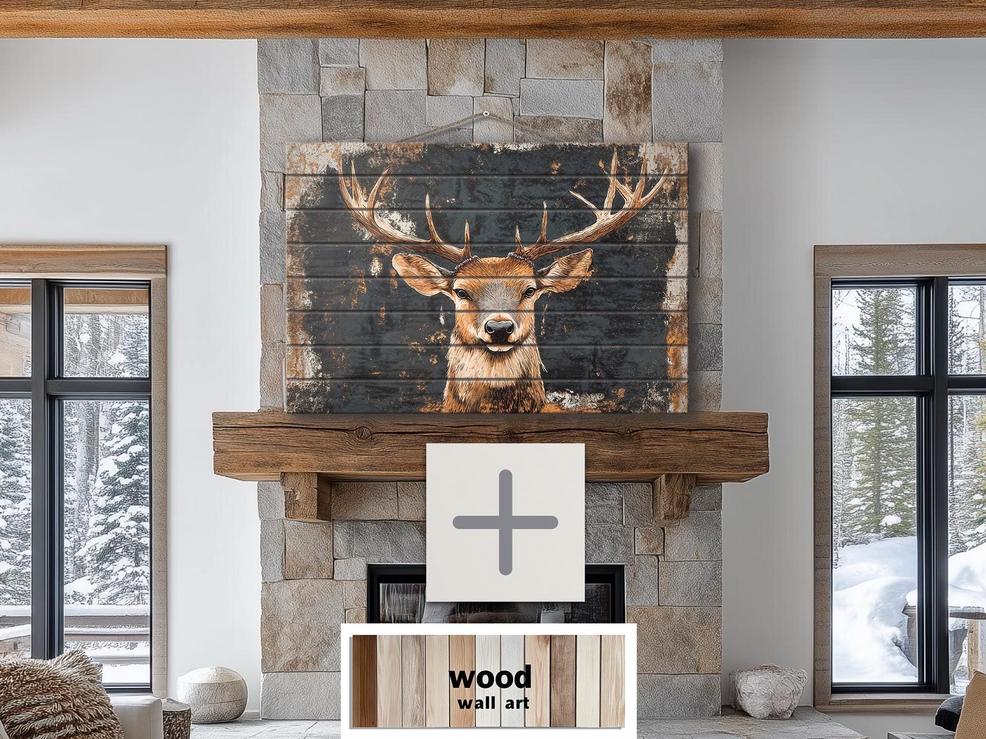 Rustic Elk Distressed Wood Wall Art – Lodge Cabin Country Decor ...