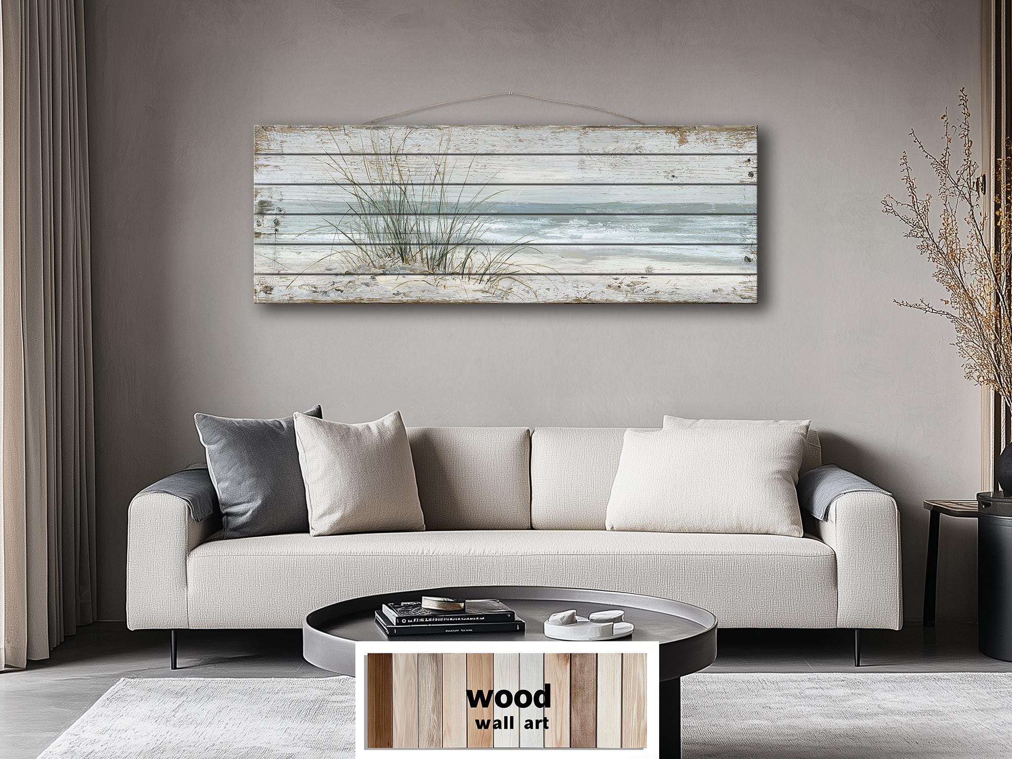 Beach Sand Dunes Sea Grass Wood Wall Art Large Horizontal, Coastal ...