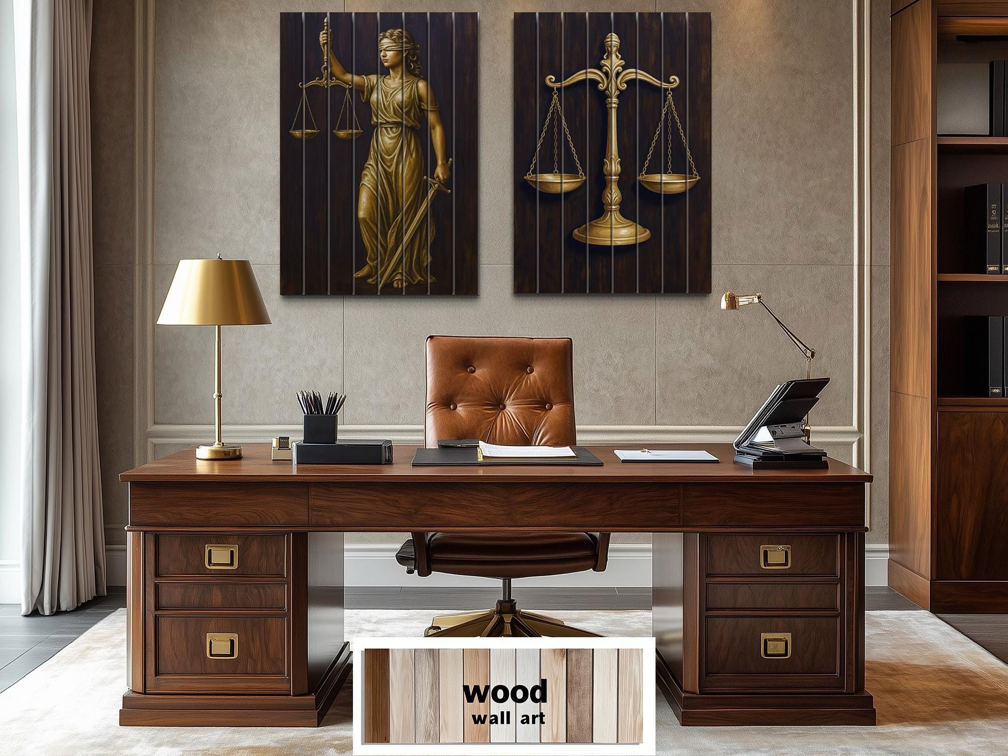 Set of 2 Law Office Wall Art – Brown Gold Lady Justice & Scales of ...