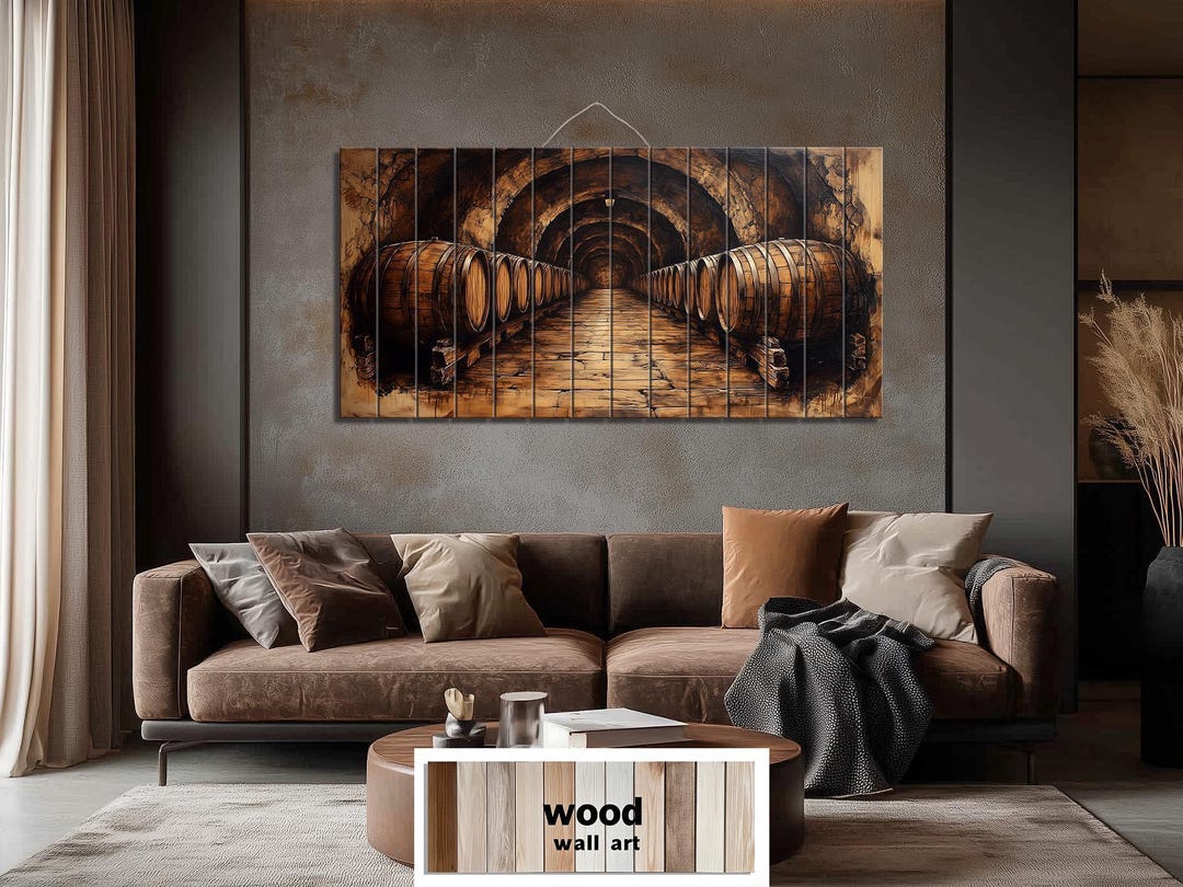 Art for Men, Whiskey Cellar Distressed Wood Wall Art, Wine Barrels ...