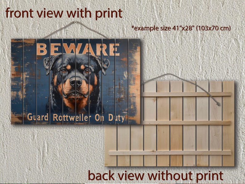 Beware Guard Rottweiler on Duty Sign Distressed Wood Wall Art, Rustic ...