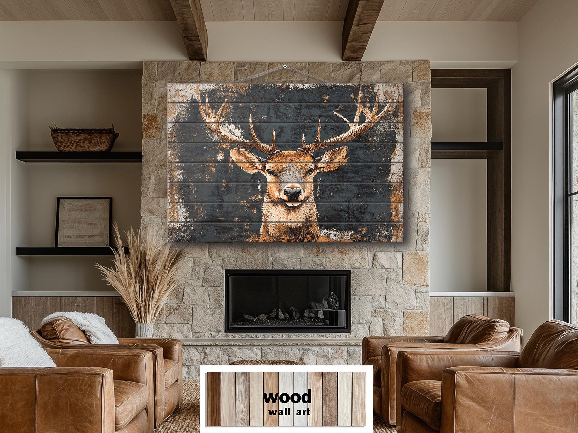 Rustic Elk Distressed Wood Wall Art – Lodge Cabin Country Decor ...