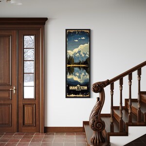 Tall Narrow Grand Teton Wall Art - Vertical Mountain Landscape Canvas Print, National Park Poster Framed Ready To Hang