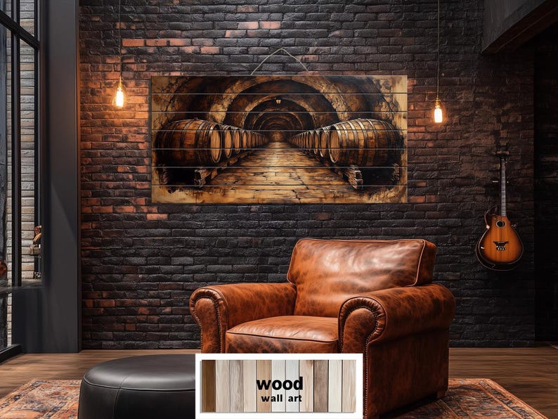 Art for Men, Whiskey Cellar Distressed Wood Wall Art, Wine Barrels ...