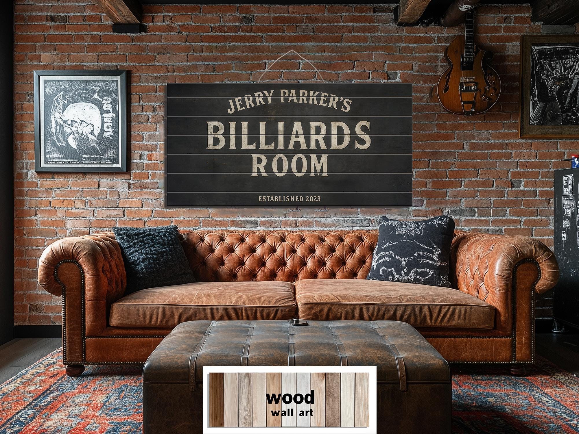 Custom Billiards Room Distressed Wood Wall Art, Personalized Pool Table ...