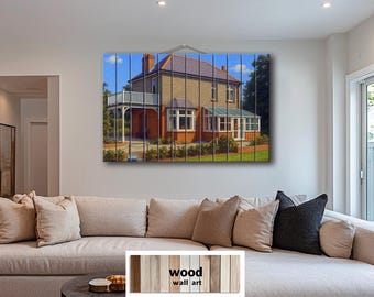 Custom House Portrait Printed On Wood - Rustic House Painting From Photo - Personalized Housewarming Wood Print For New Homeowners