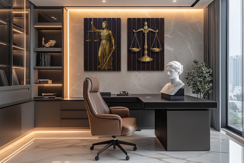 Set of 2 Law Office Wall Art – Brown Gold Lady Justice & Scales of ...