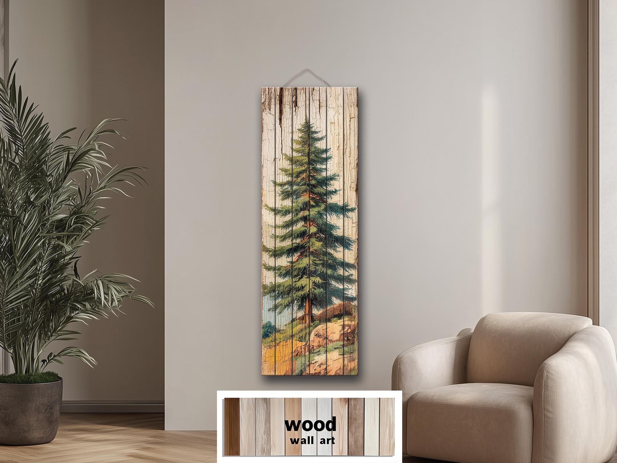 Tall Narrow Pine Tree Distressed Wood Wall Art, Vertical Forest ...