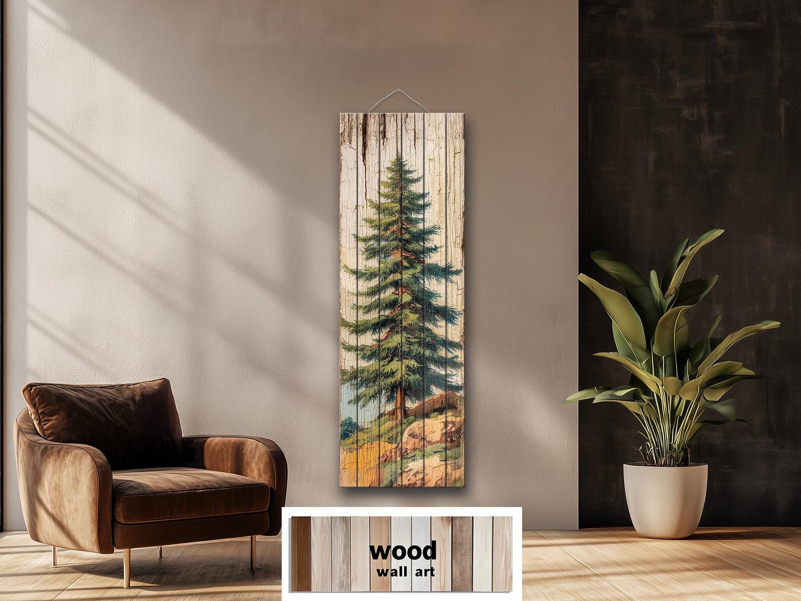 Tall Narrow Pine Tree Distressed Wood Wall Art, Vertical Forest ...