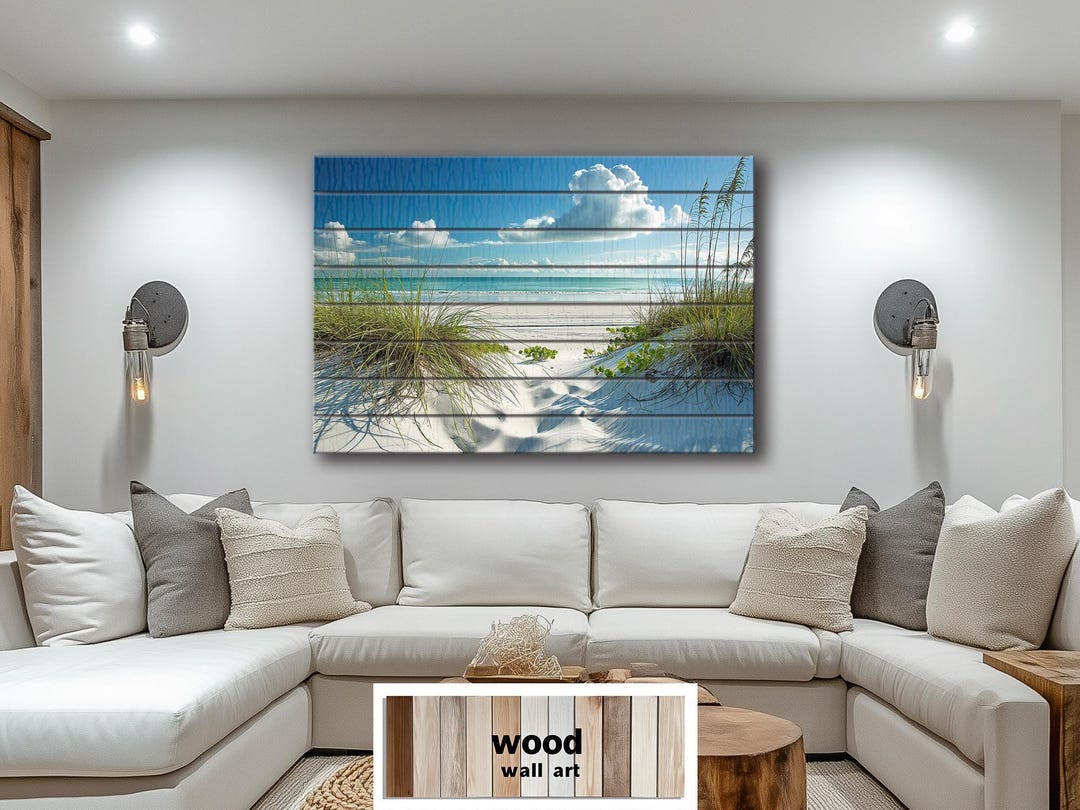 Beach Dunes Distressed Wood Wall Art – White Sand Coastal Scene With ...