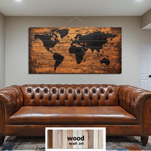 Wooden World Map Wall Art For Men, Wander Often, Modern Rustic Distressed Map For Office Or Man Cave Decor, Real Wood Planks Painting Print