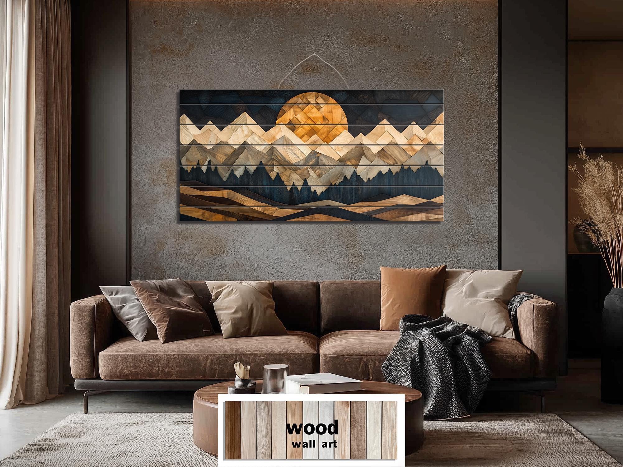 Panneau Mural Bois 3D Montagne – Lot De 2, 42 X 18,5 Cm – Déco Créative Pour Salon, Chambre, Bureau