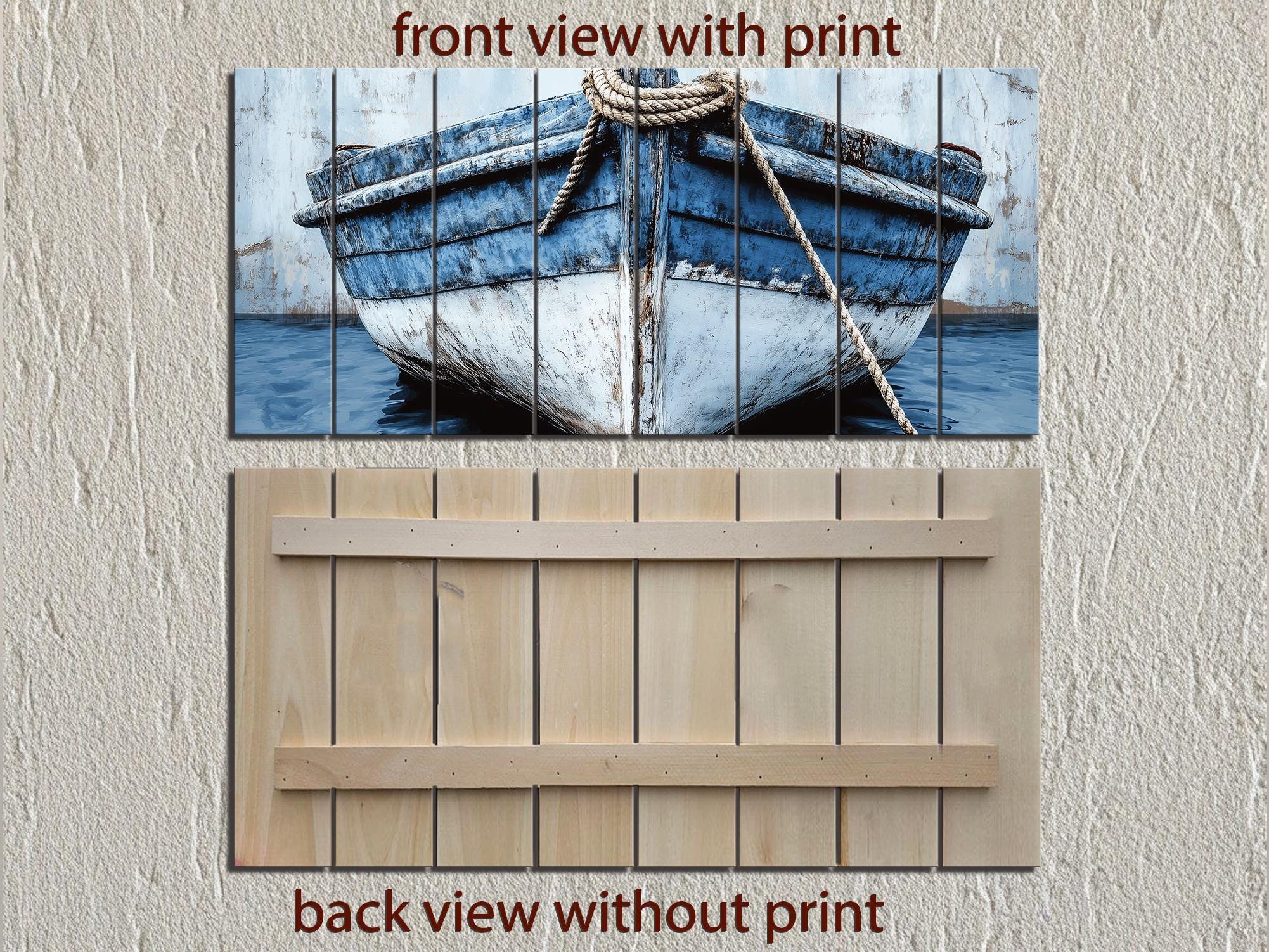 Rustic Blue Boat Close up Distressed Wood Wall Art Print Coastal Decor ...