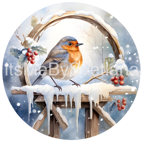 Christmas Robin Watercolor Clipart, Colorful Bird Robin Print,Book Scrapping High QualityJPG's,Commercial Use,Digital Download