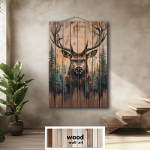 Majestic Deer With Antlers Forest Scene Rustic Vertical Distressed Wood Wall Art For Cabin Entryway Or Hunting Lodge Decor