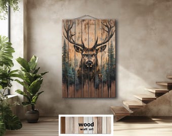 Majestic Deer With Antlers Forest Scene Rustic Vertical Distressed Wood Wall Art For Cabin Entryway Or Hunting Lodge Decor