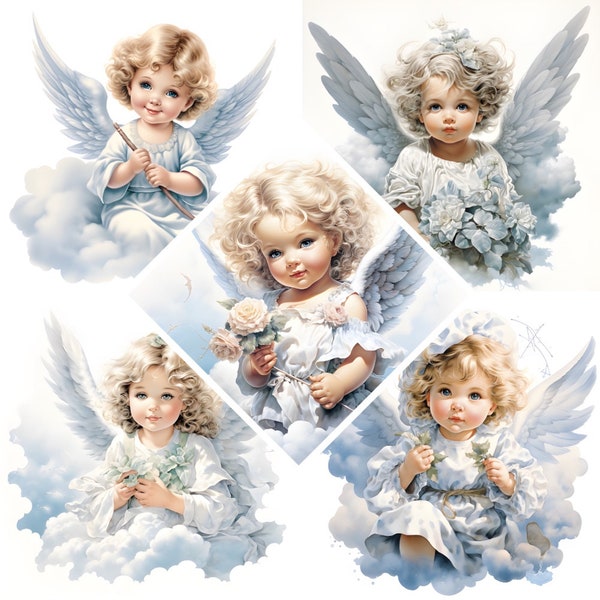 12 Baby Angel Watercolor Clipart, Baby Angel Print, Book Scrapping High QualityJPG's, Commercial Use, Digital Download