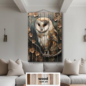 Barn Owl Distressed Wood Wall Art, Vertical Rustic Bird Wildlife Painting Print On Real Wood, Farmhouse Nature Decor For Living Room