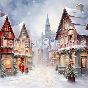 Winter Village Clipart, Watercolor Christmas Village, Christmas Scene ...