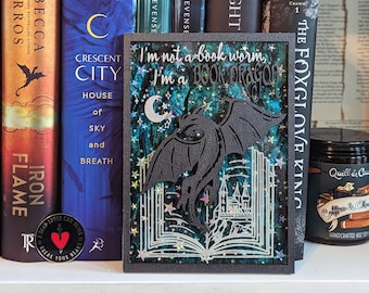 Book Dragon Shelf Sign: Acrylic & Wood Fantasy Library Decor