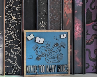 Octopus Wooden Bookshelf Sign: Book Lover Home Decor