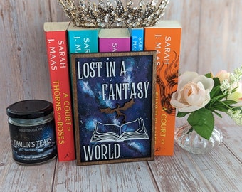 Romantasy Bookshelf Sign, Lost in a Fantasy World