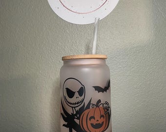 Jack Skellington | Frosted Glass | Libbey Glass | Halloween Cup | Iced Coffee Cup | Beer Can Glass