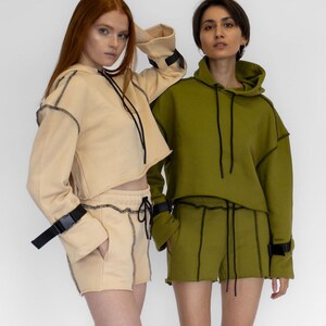 Cropped Buckle Hoodie in Olive image 2