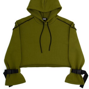 Cropped Buckle Hoodie in Olive image 1