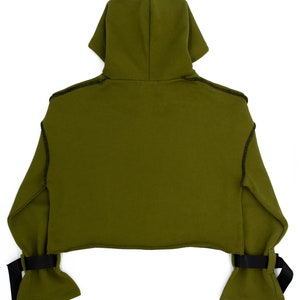 Cropped Buckle Hoodie in Olive image 7