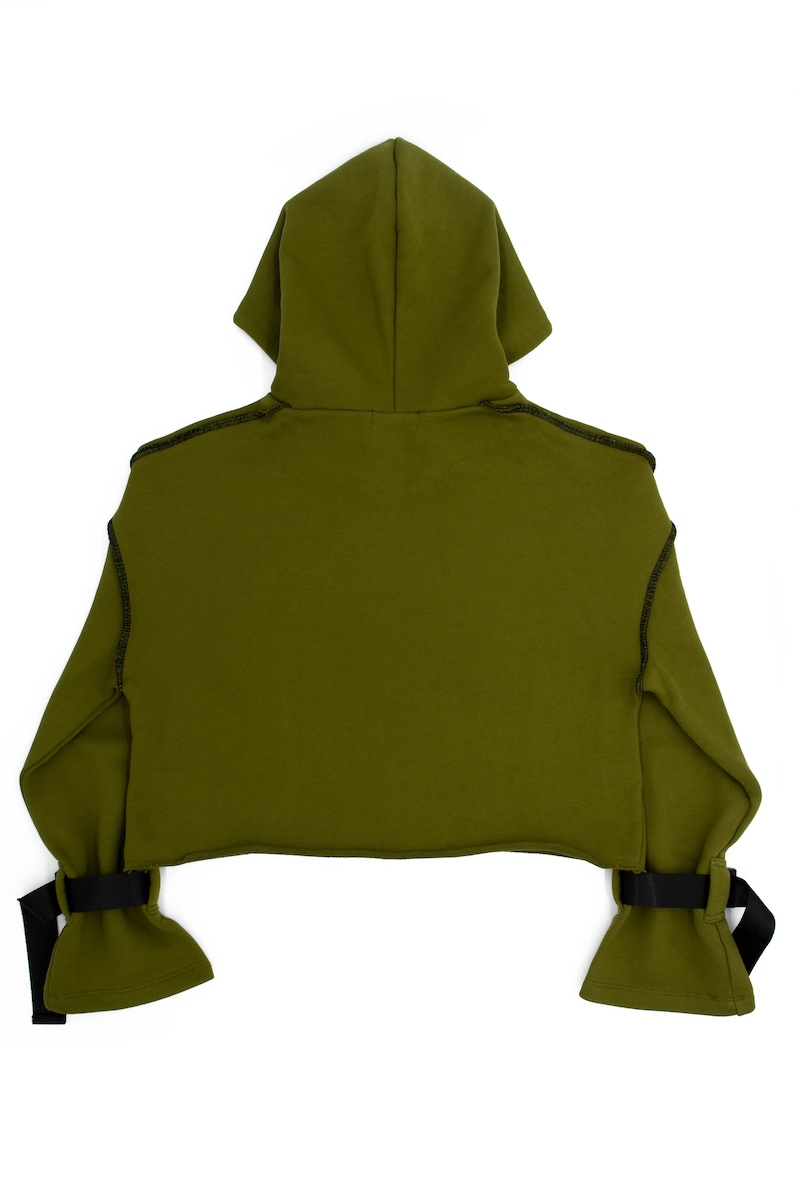 Cropped Buckle Hoodie in Olive image 7