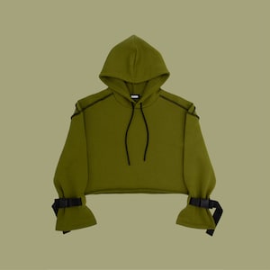 Cropped Buckle Hoodie in Olive image 5