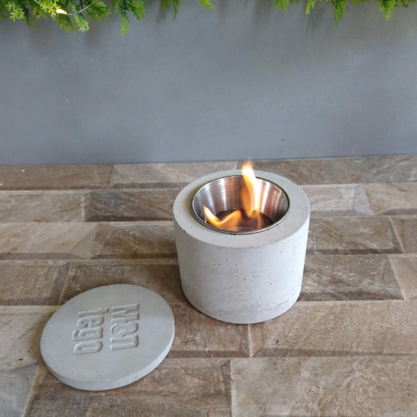 Mini Concrete Fire Pit, Tabletop Fireplace , Gift