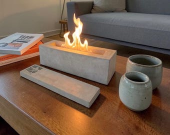 Hand-Poured Concrete Fire Bowl – Portable Smokeless Tabletop Fire Pit (10" Rectangular)