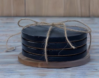 Black Concrete Coasters , Round Concrete Coasters Jet Black