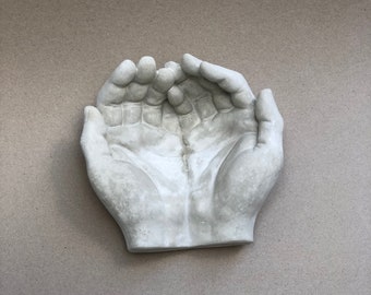 Concrete Giving Hands, Handmade Cement Planter, Jewelry Dish Holder