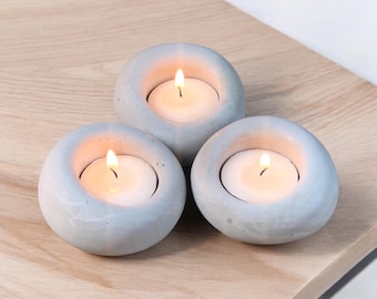 Set of 3 Concrete Tealight Candle Holders – Modern, Minimalist, and Versatile