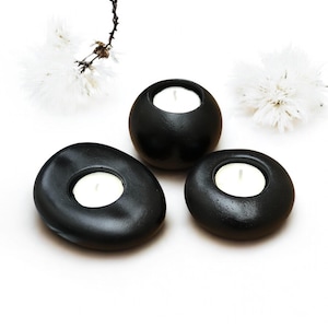 Set of 3 Tea Light Candle Holder, black Tealight Holder for Zen Garden, Altar, Mantle, Desk, Table, Shelf