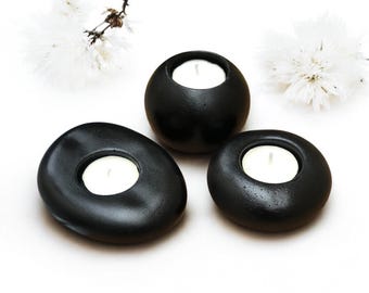 Modern Black Concrete Tea Light Holders (Set of 3) | Handmade Zen Decor