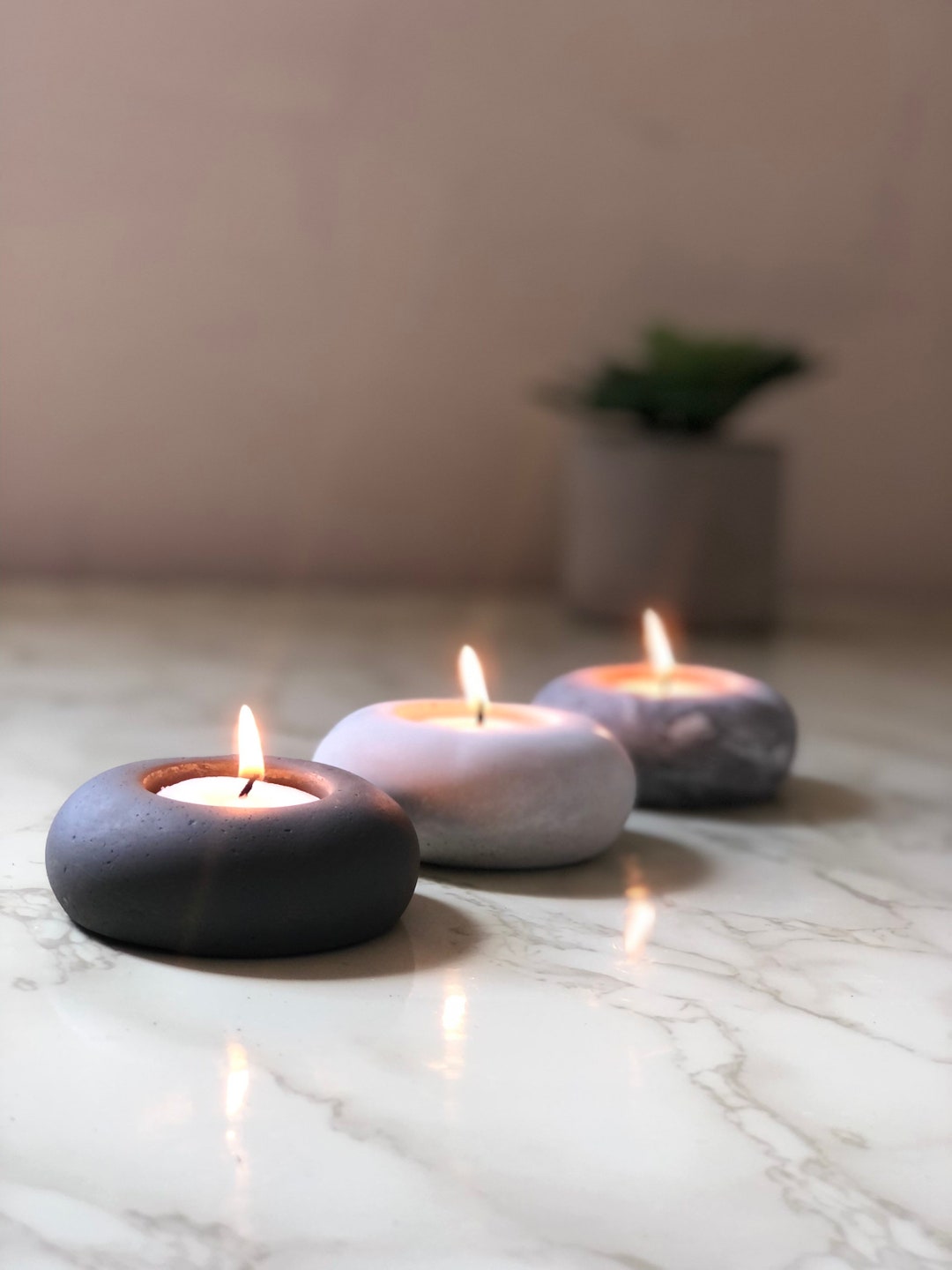Tea Light Candle Holder Stone Shape Concrete Tea Light Etsy