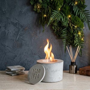 Bordspis i betong | Bärbar handgjord rökfri inomhuseldstad | Heminredningspresent Storbritannien och Kanada