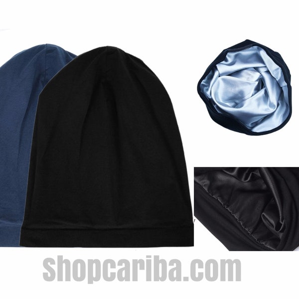 Satin lined beanie caps , satin lined slap , hair protection hats , various colors