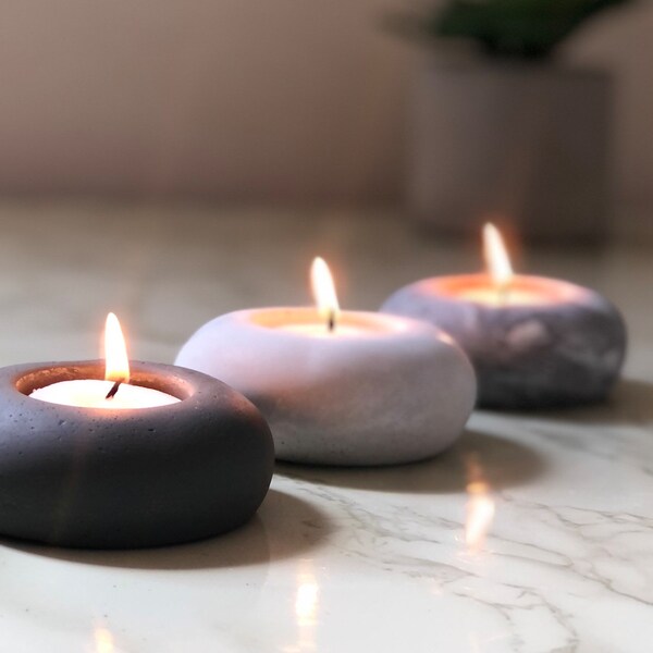 Tea light candle holder , stone shape concrete tea light candle holder you choose color