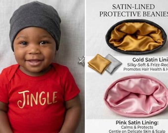Satin Lined Beanie Hat for Babies, Toddlers, Preschoolers, Stretch Hair Protection Caps