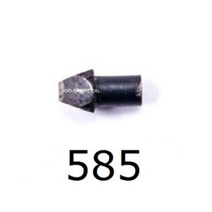 Puede incluir: Un peque&ntilde;o componente cil&iacute;ndrico de metal oscuro con una punta triangular. El objeto est&aacute; marcado con el texto GO EASY DEAL y el n&uacute;mero 585, que se muestra en una fuente negra grande y negrita debajo de la pieza de metal.