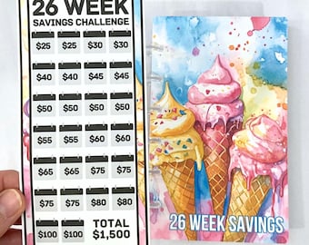 26 Week Savings Challenge Binder | 1,500 Goal | Ice Cream Design | A6 Disc Binder | Cash Budgeting | Money Binder